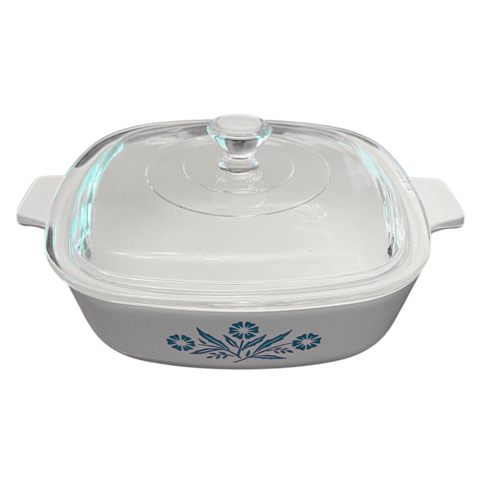 CORNINGWARE 1 Qt Casserole Dish With Lid C-15 BLUE CORNFLOWER 7"x7"